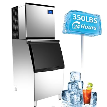 Commercial Ice Maker Machine 350lbs/24H, 220V Automatic Ice Machine with 308lbs Storage, LED Control, One-Button Cleaning, Stainless Steel, Clear Ice Cubes for Bars, Restaurants, Cafes