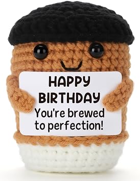 Crochet Coffee Birthday Gift, Cute Funny Mini Latte Crochet for Friends Teens Coworker Office Desk, Unique Latte Lover Present, Christmas Stocking Stuffer, Holiday White Elephant Exchange