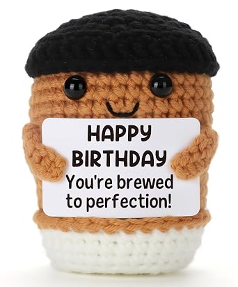 Crochet Coffee Birthday Gift, Cute Funny Mini Latte Crochet for Friends Teens Coworker Office Desk, Unique Latte Lover Present, Christmas Stocking Stuffer, Holiday White Elephant Exchange