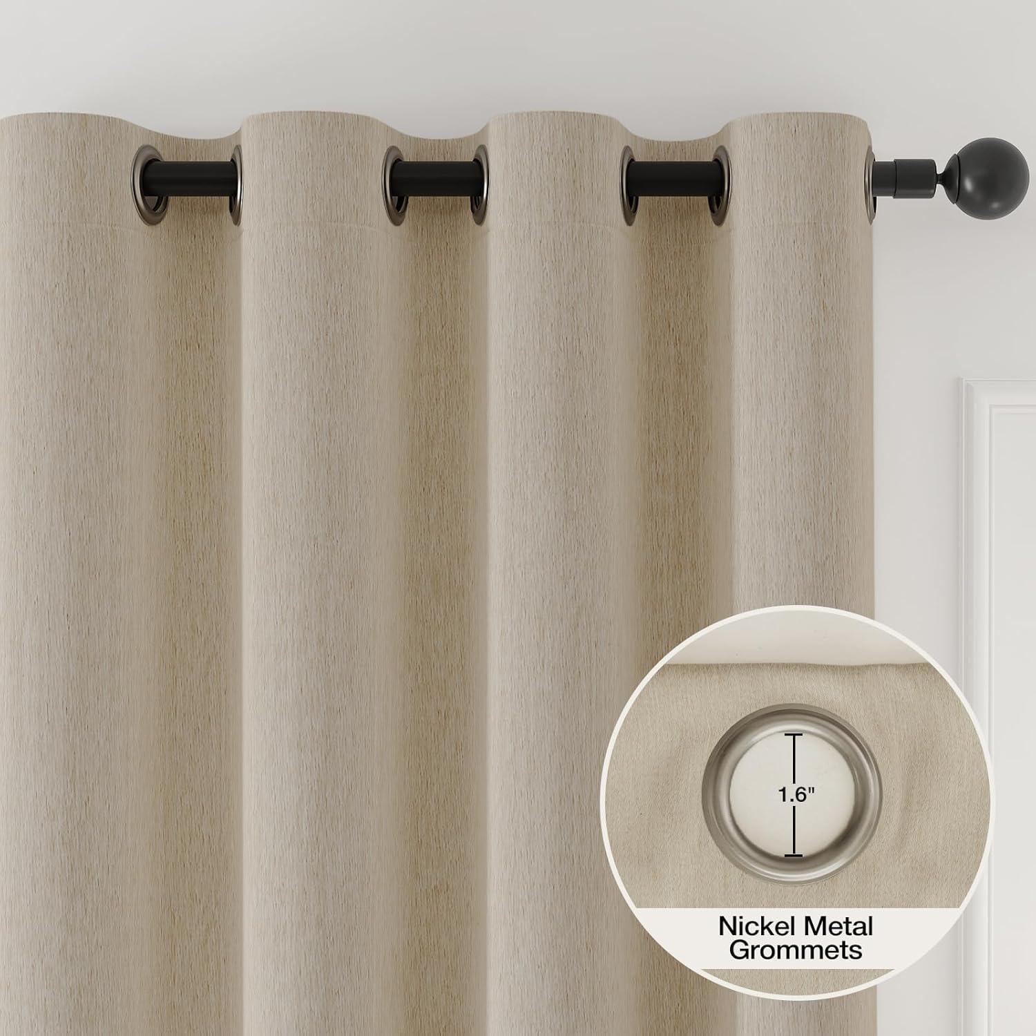 Anmao Thick Heavy Textured Blackout Curtains for Living Room 72 Inch Length 2 Panels Set, Grommet Room Darkening Thermal Insulated Window Curtain Drapes for Bedroom with Tiebacks, (W52xL72, Beige)