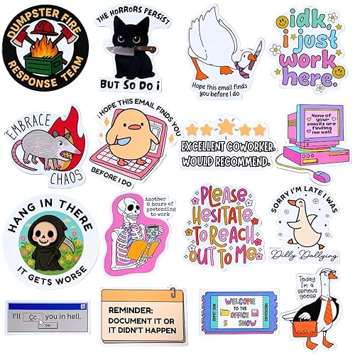 16PC Funny Work Magnets Cute Meme Fun Hilarious Witty Sarcastic Decor Goose Duck Skeleton Decorative Animal Accessories Kitchen Magnet for Refrigerator Locker Office Gifts for Coworkers Friends