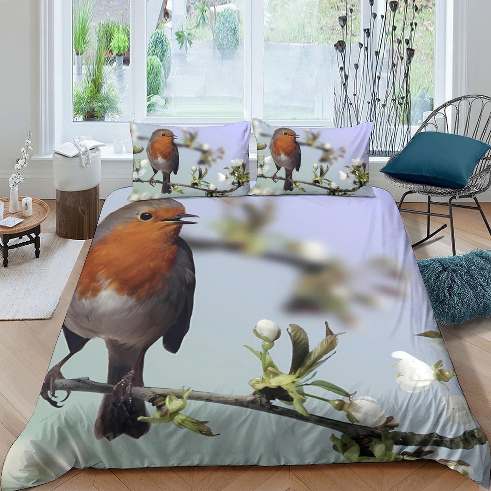 Ctjqhvkz Style-6 3D Printed Robin Bird Fitted Sheet Microfiber Soft Nature Branch Mattress Cover Bedroom Guest Room Decor Anti-Slip Single（135X200cm）