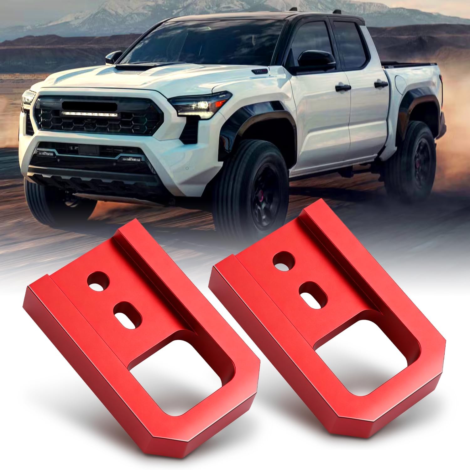 Tow Hooks for Tacoma 2024-2026/4Runner 2025-2026/Land Cruiser 250 2024-2025, T6061 Aluminum, 10,000lbs Capacity, Tow Hooks for Toyota Tacoma/4Runner/Land Cruiser 250, Bolt-On Installation (Red)