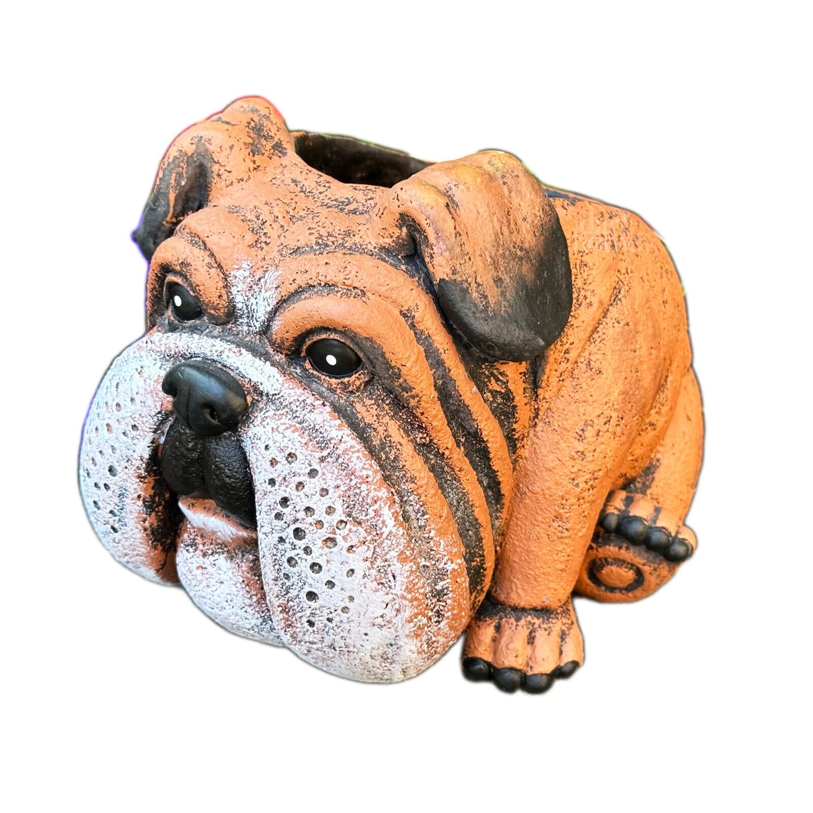 Darthome Orange English Bulldog Planter 20Cm Brown Cement Sitting Puppy Dog Heavy Garden Plant Pot