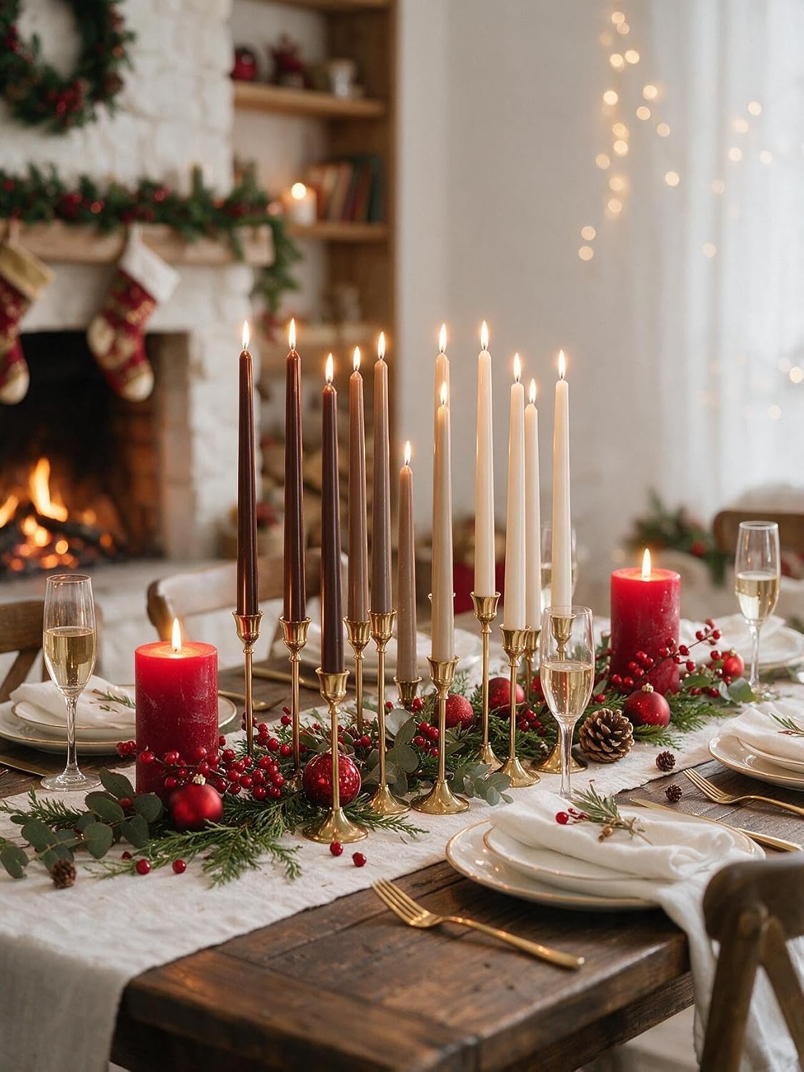 Brown Tall Taper Candles 12 inch Unscented Smokeless Long Tall Tapered Candle for Candlesticks Sticks Wedding Advent Home Decor Dinner Christmas，Set of 12