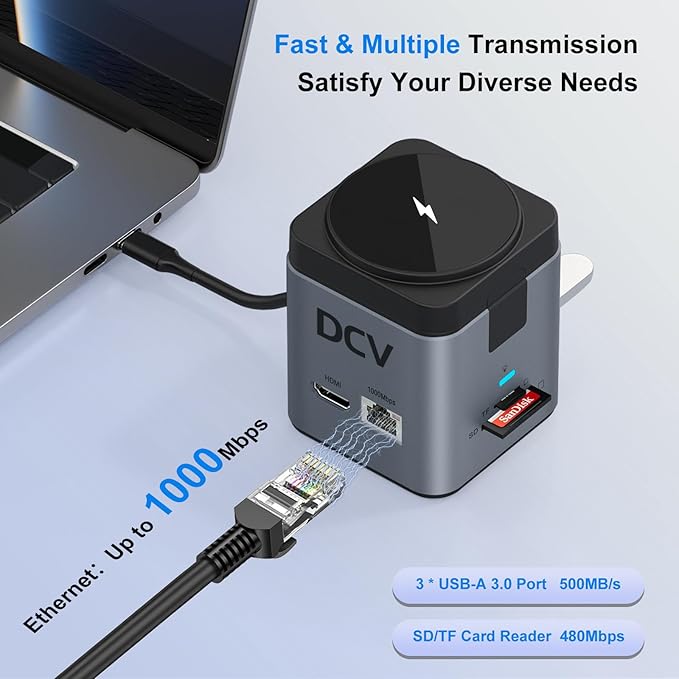 Hub USB C 9 en 1 con Base Cargador MagSafe, HDMI 4K, Ethernet miniatura 4
