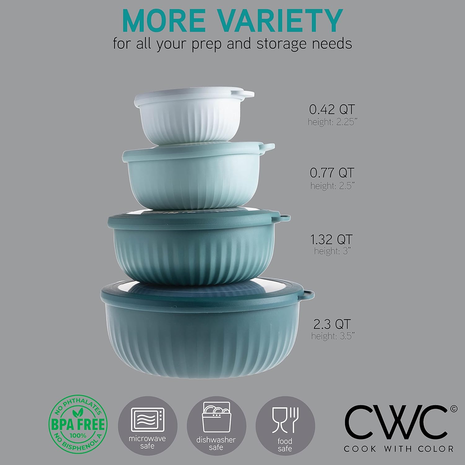 COOK WITH COLOR Prep Bowls with Lids- Wide and Deep Nesting Plastic Small Mixing Bowl Set with Lids, 8 Piece Set - Wide Bowls, Teal 8 Piece Set - Wide Bowls Teal