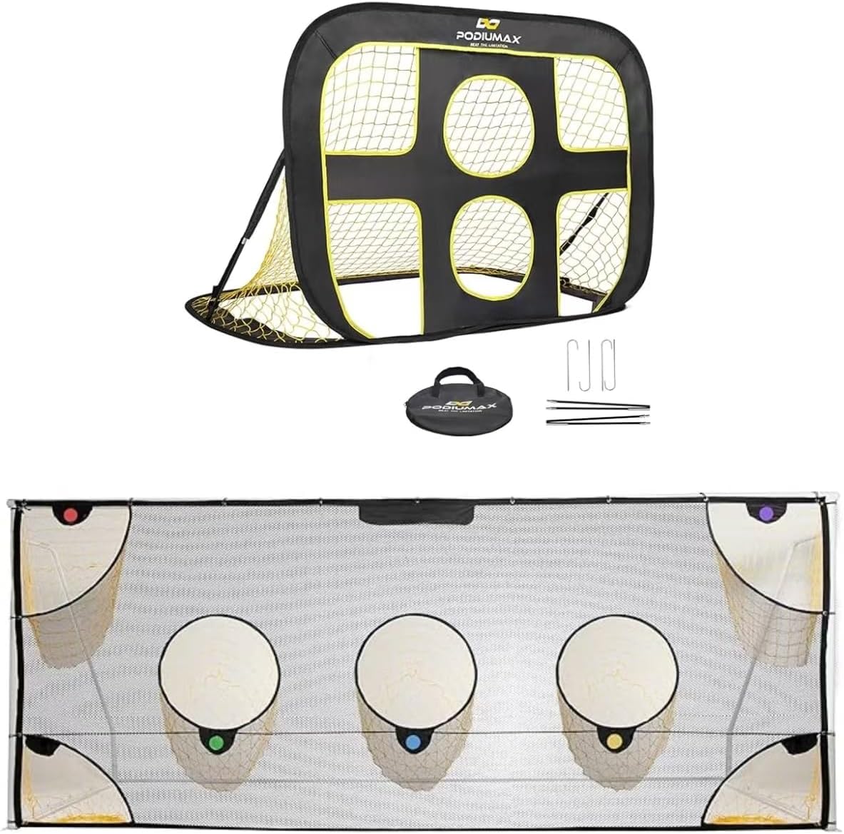 PodiuMax 2 in 1 Pop Up Kids Soccer Goal & Target Net with Highlighted Scoring Zones for Passing and Shooting Accuracy