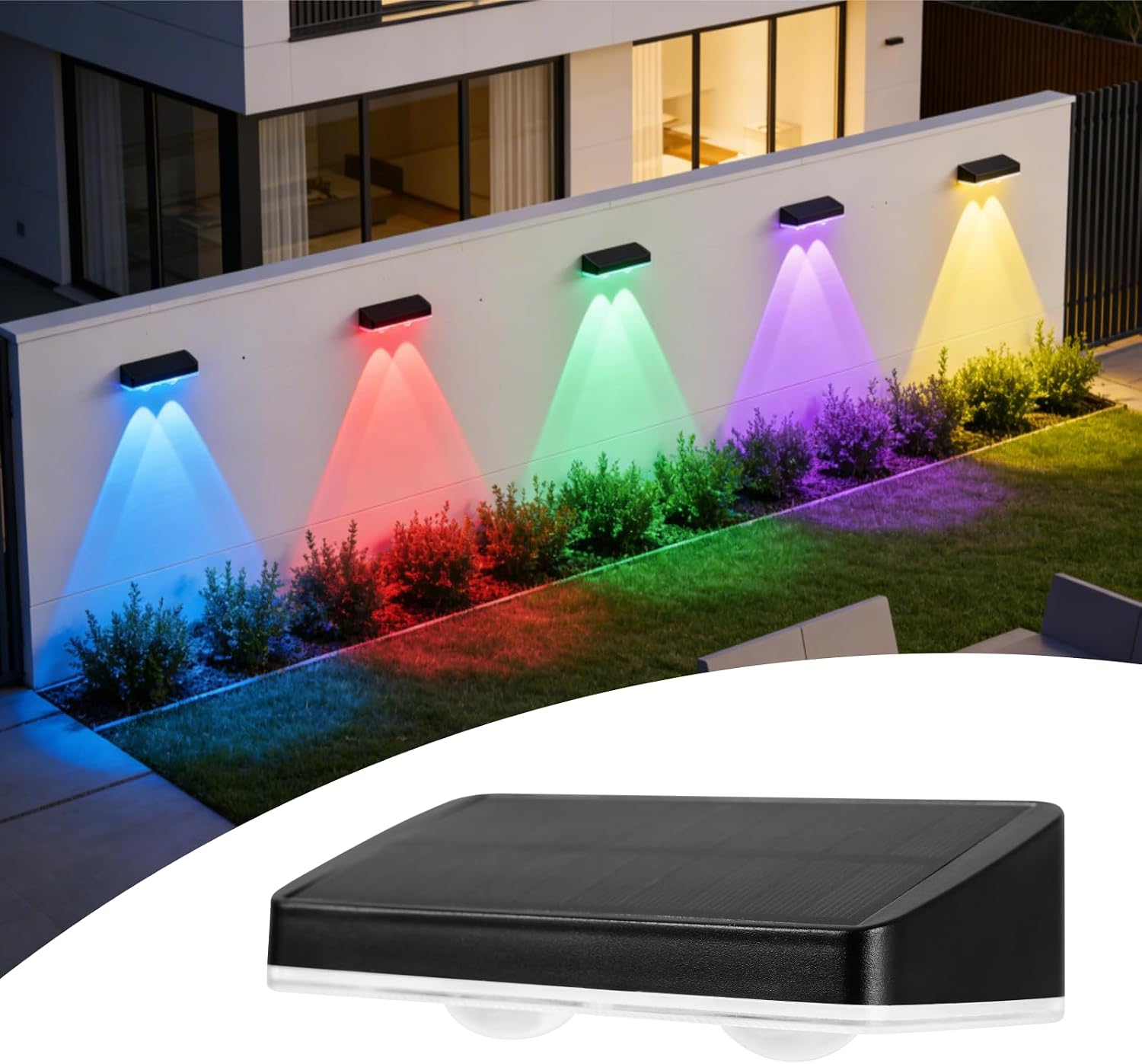 Solar Fence Lights Outdoor, 10-Color Changing Fence Lights Solar Powered with Auto On/Off, IP65 Waterproof, 1500mAh Battery for Fence, Patio, Step, Pool, Backyard, Porch (2 Pack)