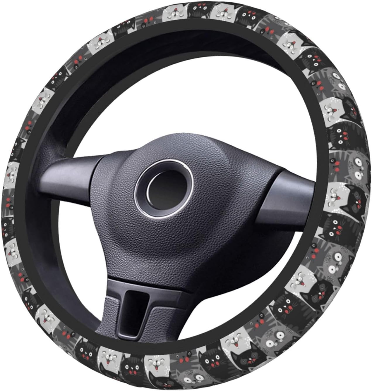 Cute Grey Cat Cats Kitty Kitten Kitties Car Steering Wheel Cover,Non-Slip Elastic Neoprene-Sweat Car Accessories,Universal 15 Inch Fit Auto, Vans Trucks,Suvs, Truck image 4