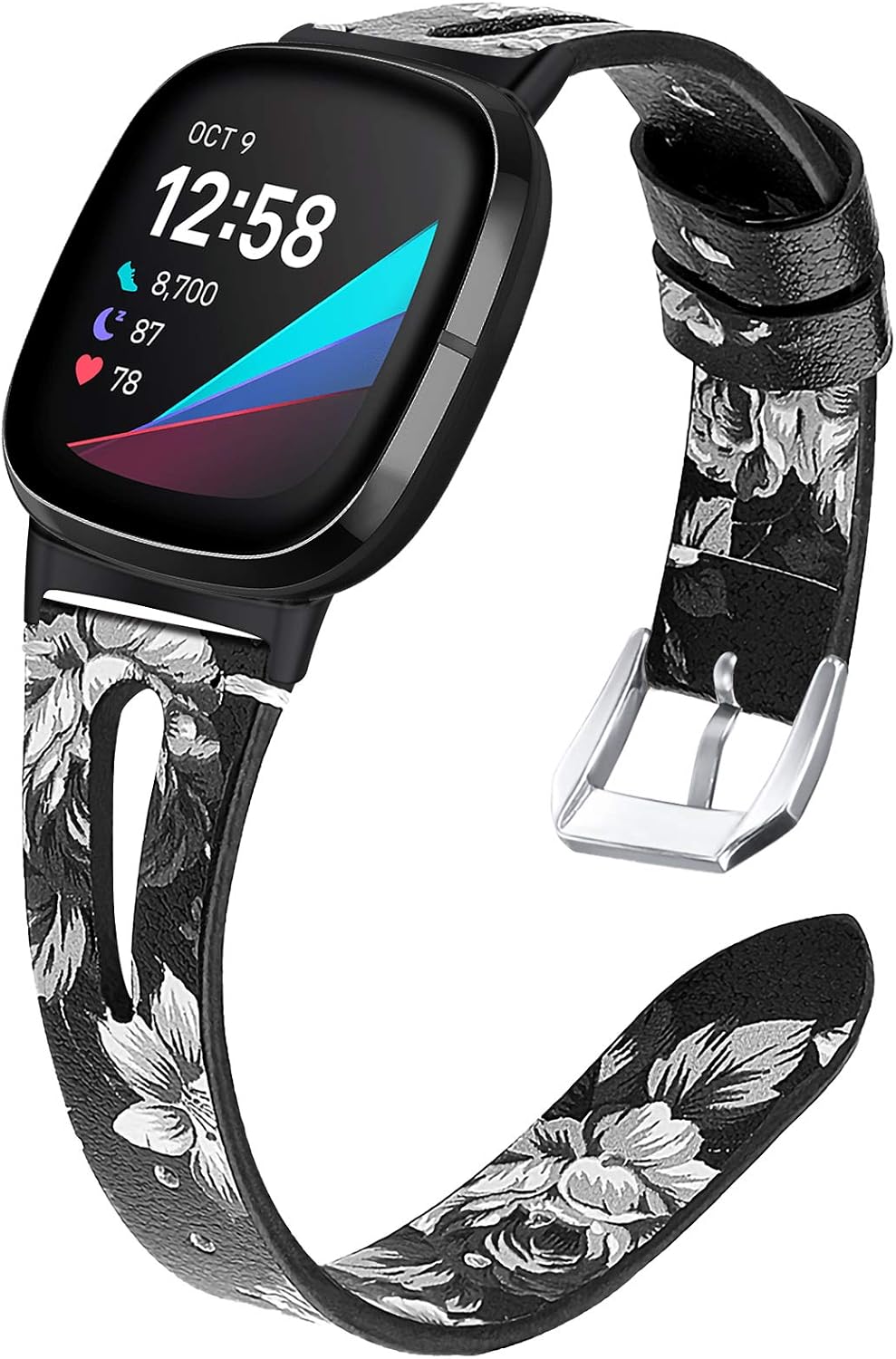 DAIKA Leather Bands Compatible with Fitbit Sense/Versa 3, Soft Slim Leather Replacement Wristband Bracelet Strap Accessories for Sense Advanced Smartwatch