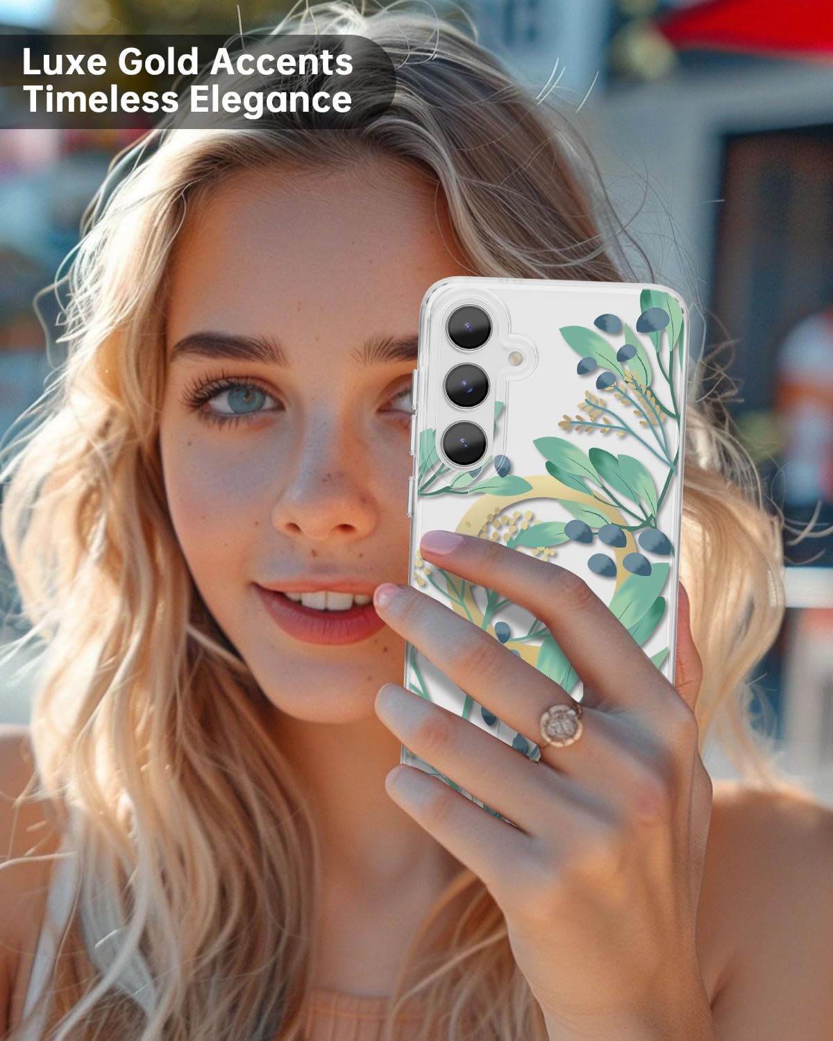 SCORPIFY Compatible with Samsung Galaxy S25 Case [Compatible with MagSafe] for Summer Meadow Floral Design, Cute Magnetic Clear Flower Phone Cover for Women Girls, Gold Accents