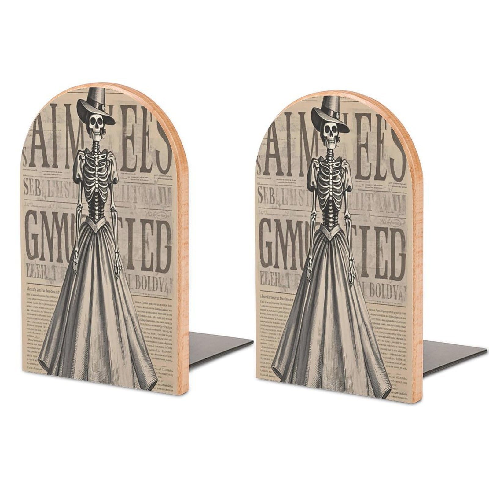 Elegant Skeleton Bookend for Shelves Unique Book End Sturdy Books Holder Heavy Duty Wooden Bookends Support Non-Slip Book Organizers Decorative Modern Bookend Holder for Home