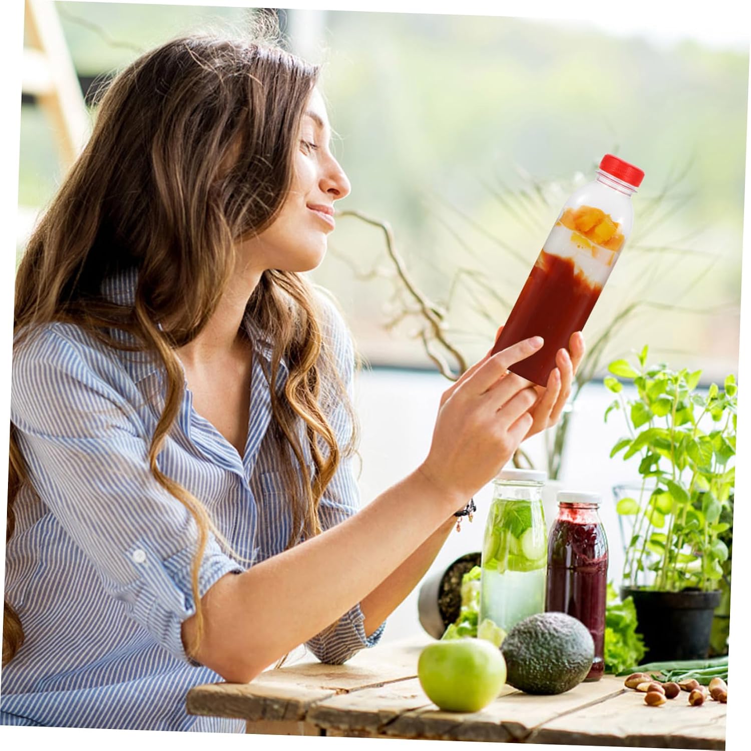 Zerodeko 10pcs Frosted Plastic Bottle Juice Bottles Disposable Water Blender Milk Tea Store Supply