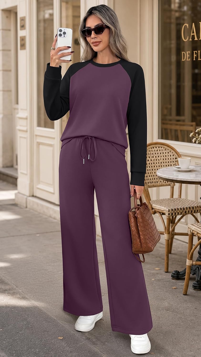 WIHOLL Lounge Sets for Women 2 Piece Fall Outfits 2026 Fashion S-2XL | Airport, Vacation, Travel, Resort Wear, Cruise, Daily Wear, Cozy, Comfy, Lightweight