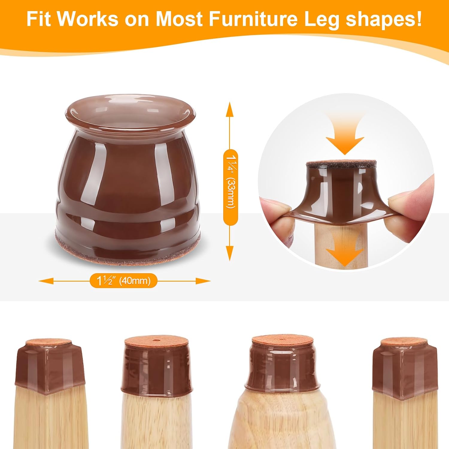 CHUNZEXI 24 Pack Chair Leg Floor Protectors for Hardwood Floors, Silicone Felt Covers Pads Caps, Protect Wood Furniture Feet Floors Noise Reduce and Scratch (Universal Large)
