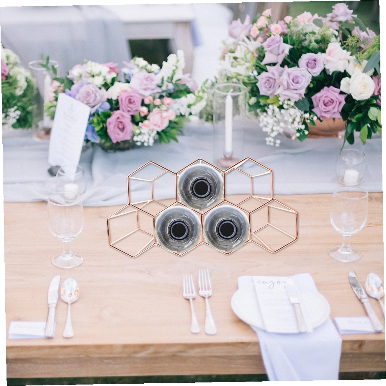 Cabilock Honeycomb Metal Wine Rack 7-Hole Freestanding Iron Wine Holder Tabletop Display Stand for Home and Living Room