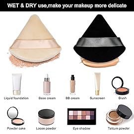 12 Pieces Cosmetic Powder Puff,2.76 inch Portable Soft Sponge Setting Face Puffs,Triangle Velvet Powder Puff with Ribbon Band Handle for Loose Powder Body Powder Makeup Tool(Black,Nude)