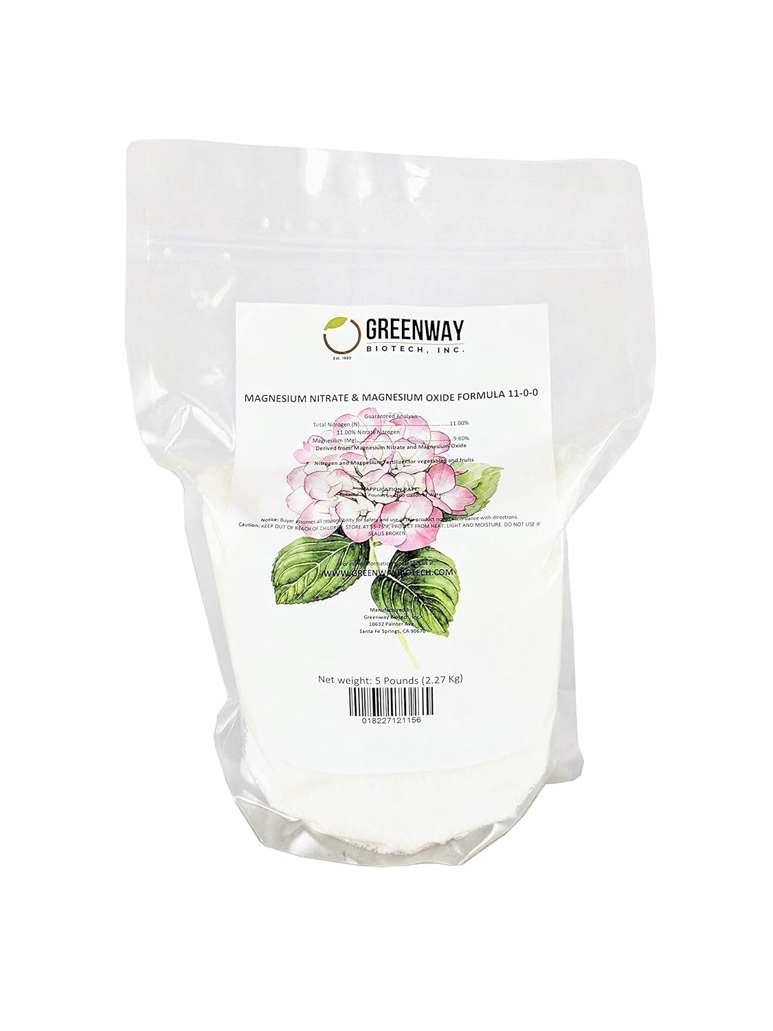 Greenway Biotech, Inc. Brand Magnesium Nitrate and Magnesium Oxide Formula Fertilizer for Hydroponics and Soil (11-0-0) - 100% Water Soluble Promotes Plant Growth and Soil Health (5 Pounds)