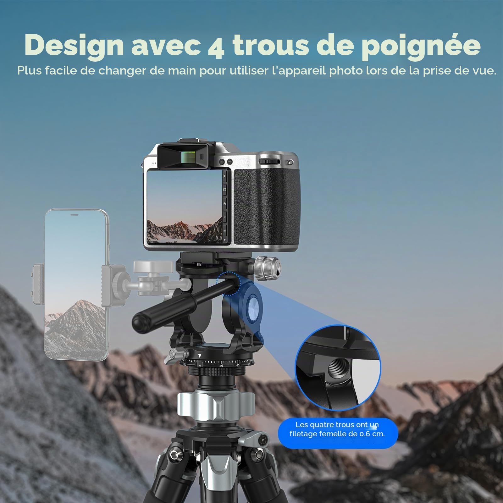 WEYLLAN Tête de trépied VH7 pour appareil photo avec plaque Arca Swiss Quick Release Plate, Fluid Head Trépied pour appareil photo reflex numérique, trépied panoramique en métal, tête fluide, charge