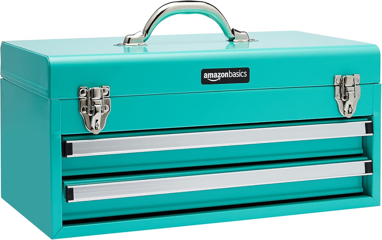 Amazon Basics Steel Tool Box Storage and Organization Drawers, 18.11 x 8.66 x 9.45 in, Turquoise Powder Coated Finish