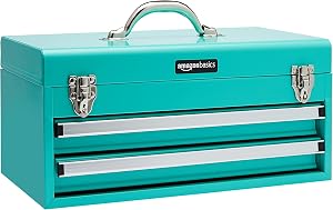 AmazonBasics 2-Drawer Heavy-Duty Steel Organization Chest with Ball-Bearing Opening - Turquoise Powder Coated Finish