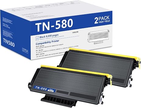 TN-580 Toner Cartridge Replacement for Brother TN580 TN650 TN620 High Yield to use with HL-5370DW HL-5340D DCP-8060 DCP-8065DN HL-5240 HL-5250DN MFC-8660DN Printer Black, 2 Pack