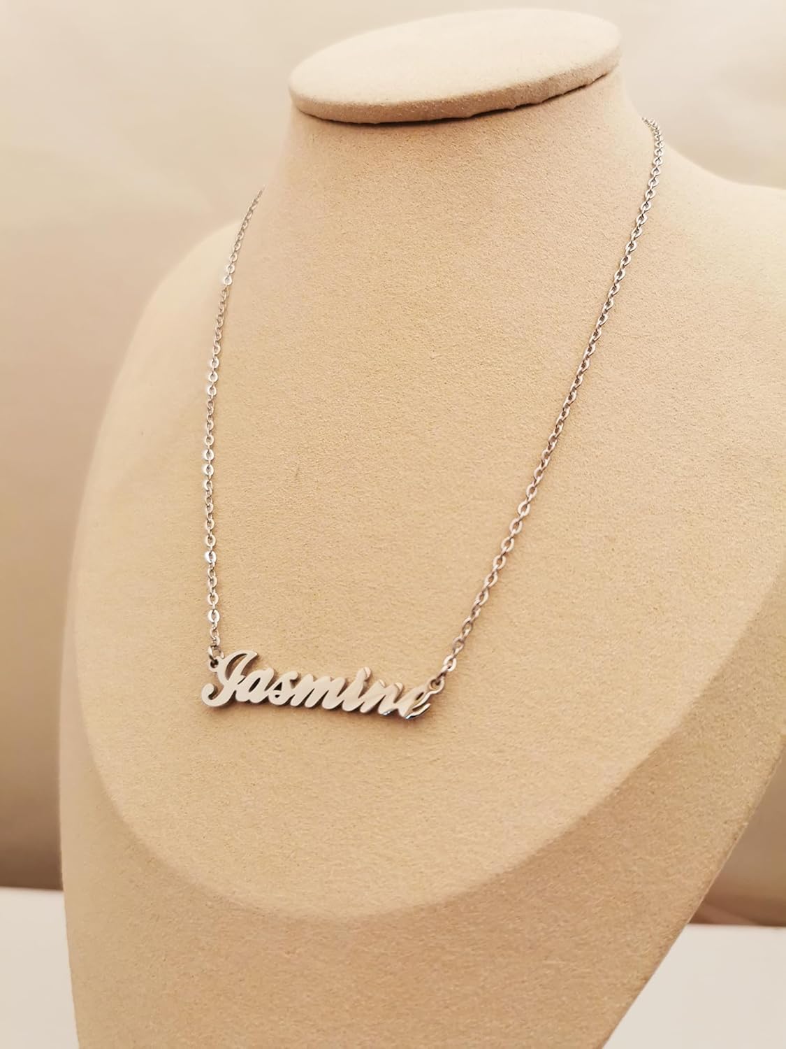 Dancing Wolf Silver Jasmine Name Necklace Initial Charm Nameplate Necklaces for Womens Birthday Friendship Jewelry Stainless Steel - Image 2