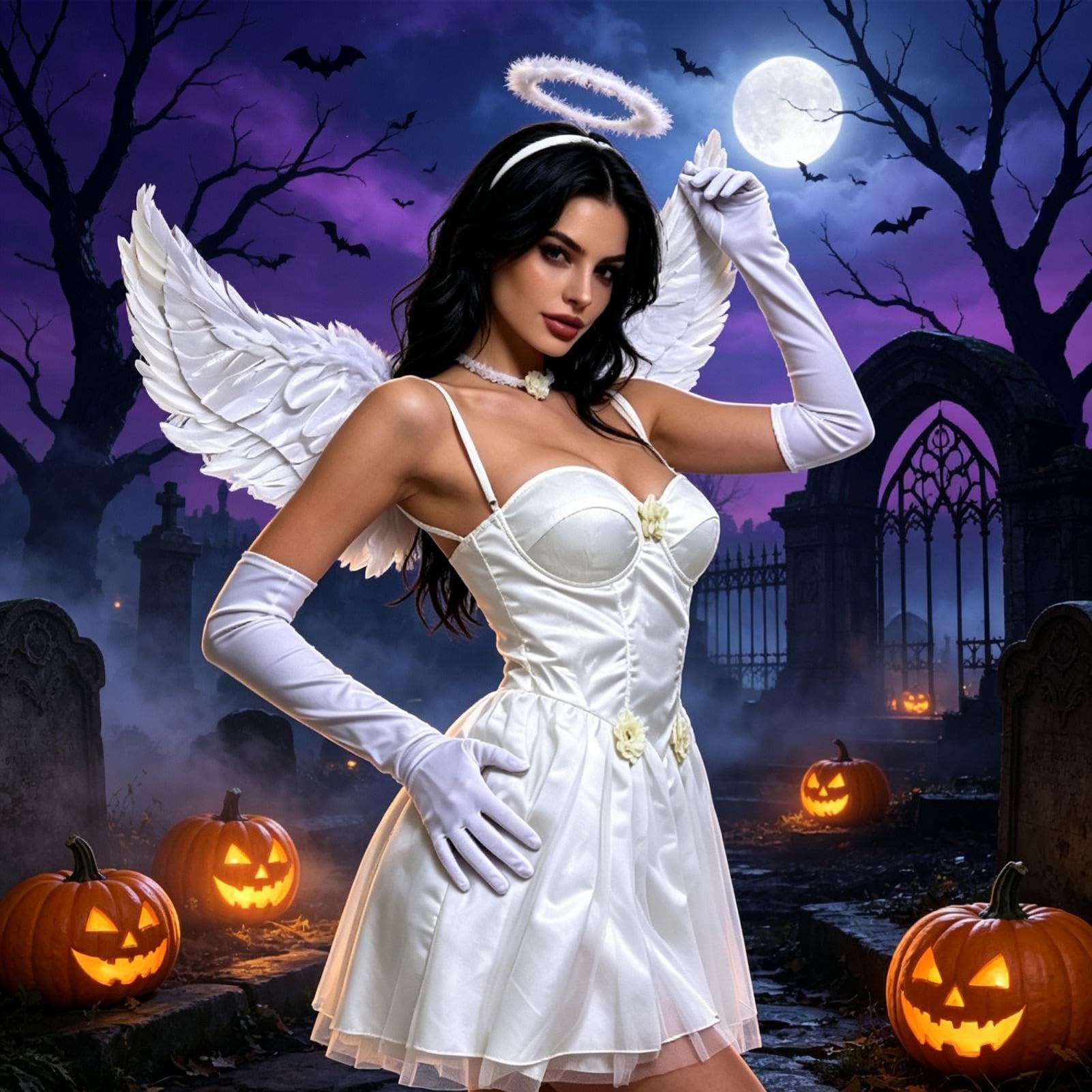 Cosplay Engel Kostüm Damen Halloween Cosplay weiße Beung mit Handschuhen