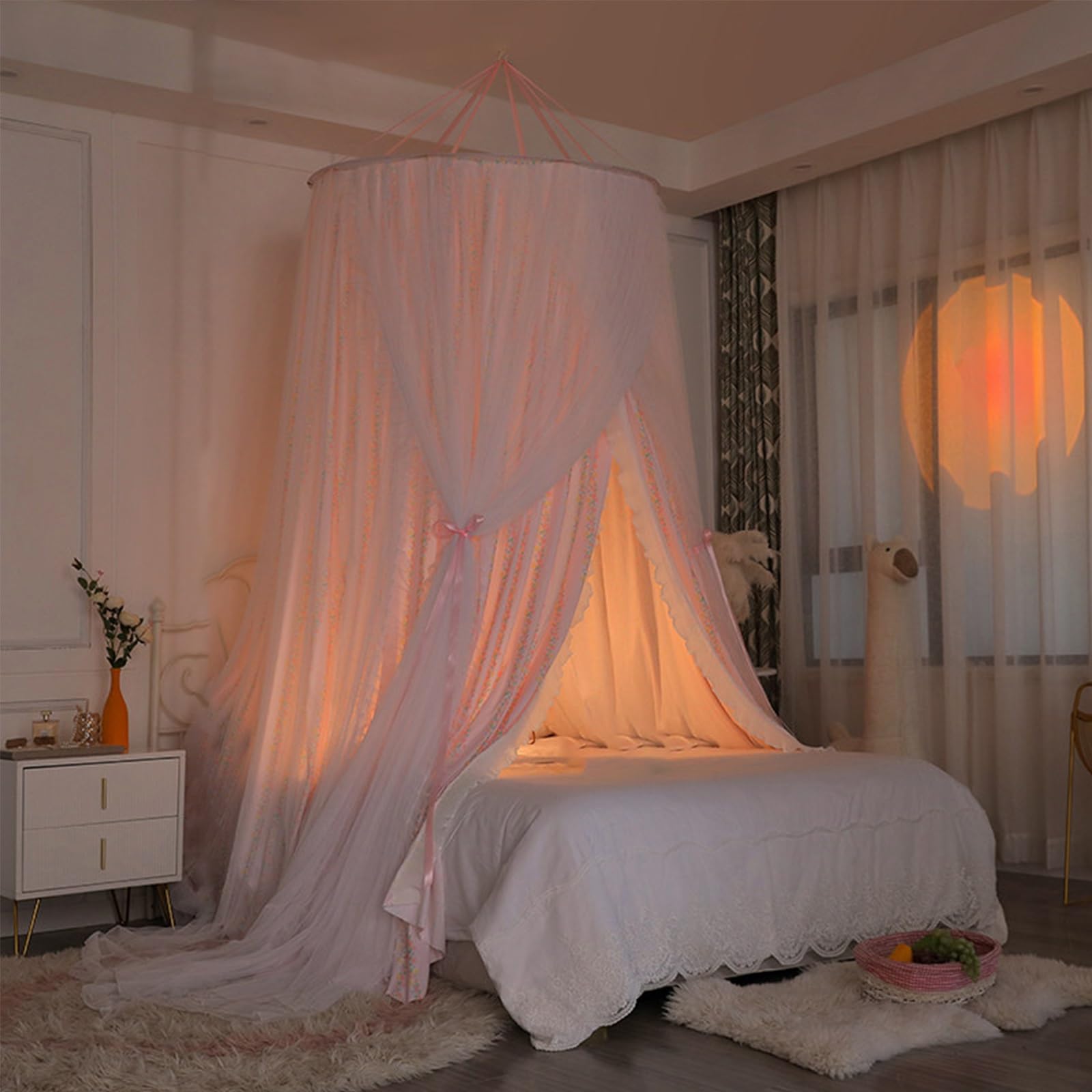 SARKEY Transparenter Netz Kuppel Bettvorhang,Moskitonetzn,Hängende Bettnetzabdeckung Für Schlafzimmer,Gemütlich,Baldachin,Runde,Erwachsene,Hochzeit,Dekoration