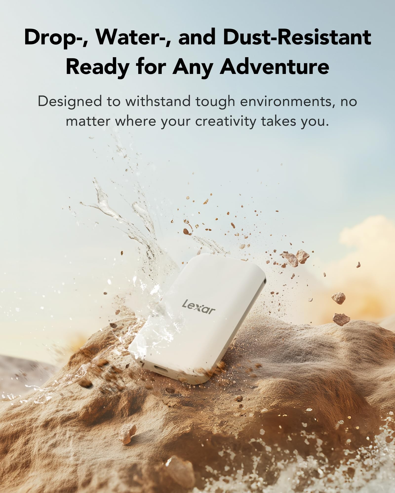 Lexar ES5 SSD Portátil 1TB, USB 3.2 Gen2x2 hasta 2000 MB/s de Lectura/Escritura, Protección IP65,SSD Magsafe para Teléfono,Admite Fotografía Apple ProRes 4K (iPhone 15/16) y Galaxy S25 8K