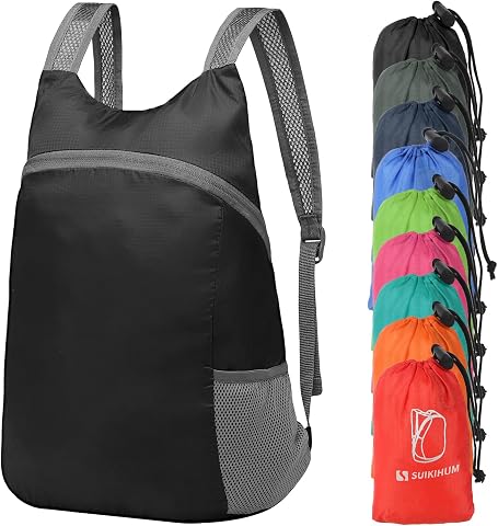 20L Ultra Lightweight Foldable Hiking Backpack for Camping and Cycling - Black