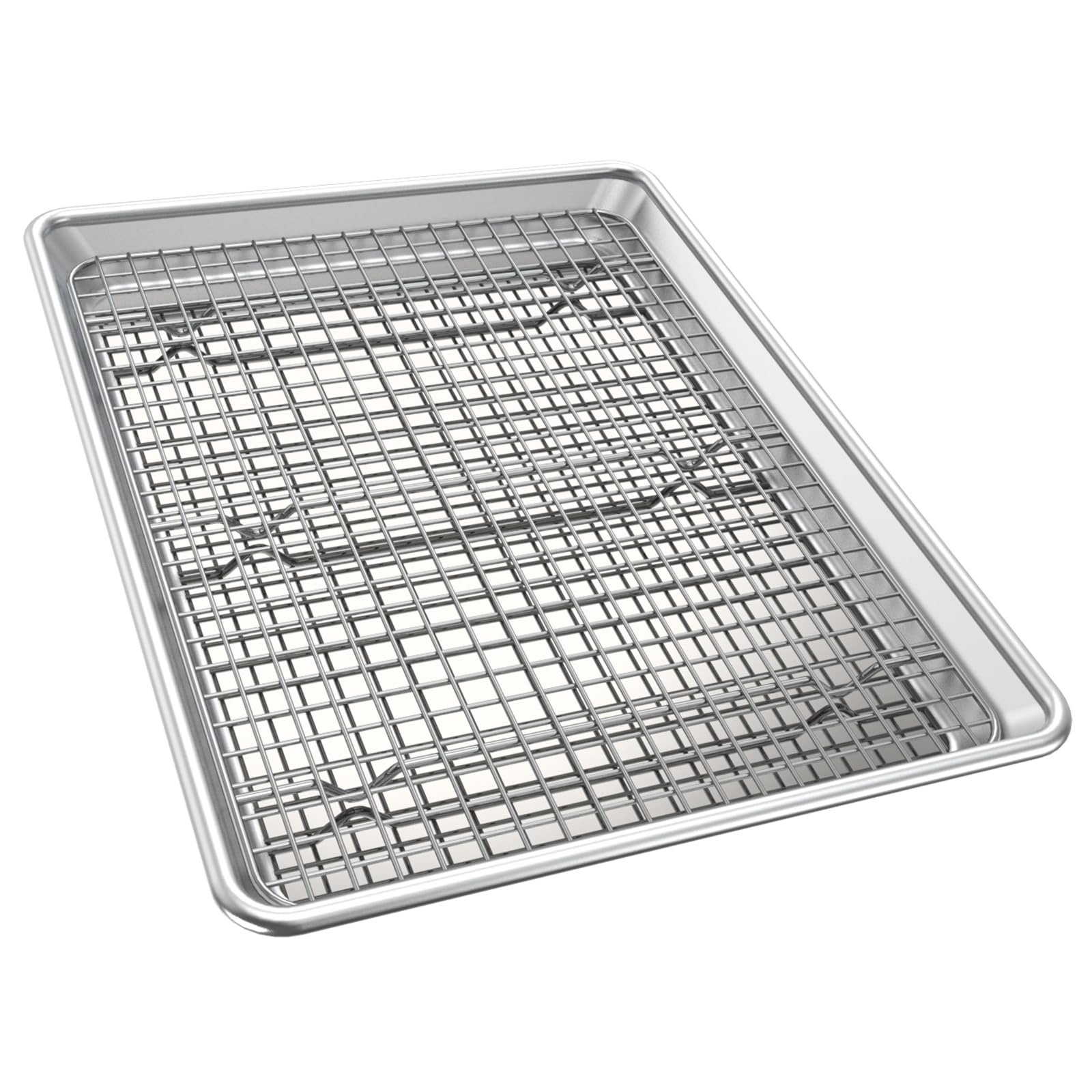 Half Sheet Pans with Rack Set, 18 Inch Commercial Quality Baking Sheet Pan Set, Natural Aluminum Cookie Sheet, Warp Resistant Nonstick Thick Cookie Tray Pans for Baking, Roasting