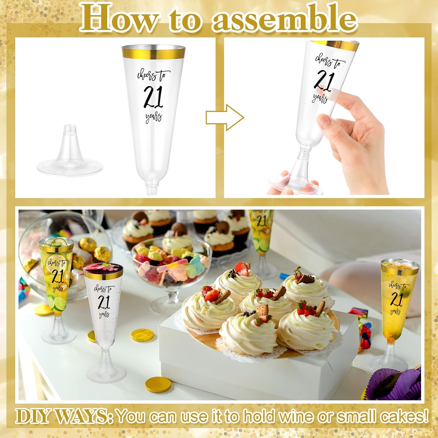 Jingmore 48 Pack 21st Birthday Cup Cheers to 21 Years Plastic Champagne Flutes 5 Oz Disposable Cocktail Cups Finally Twenty One Birthday Party Supplies Decorations Favors for Men Women