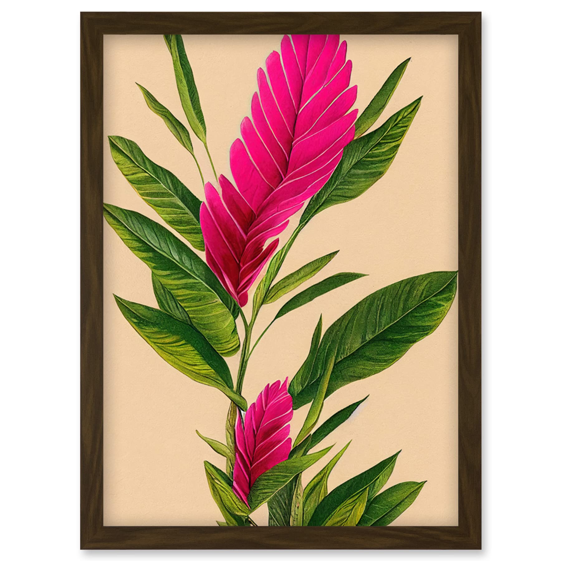 Artery8 Framed Print - Tropical Hawaiian Botanical Exotic Pink Floral Illustration Artwork - A4