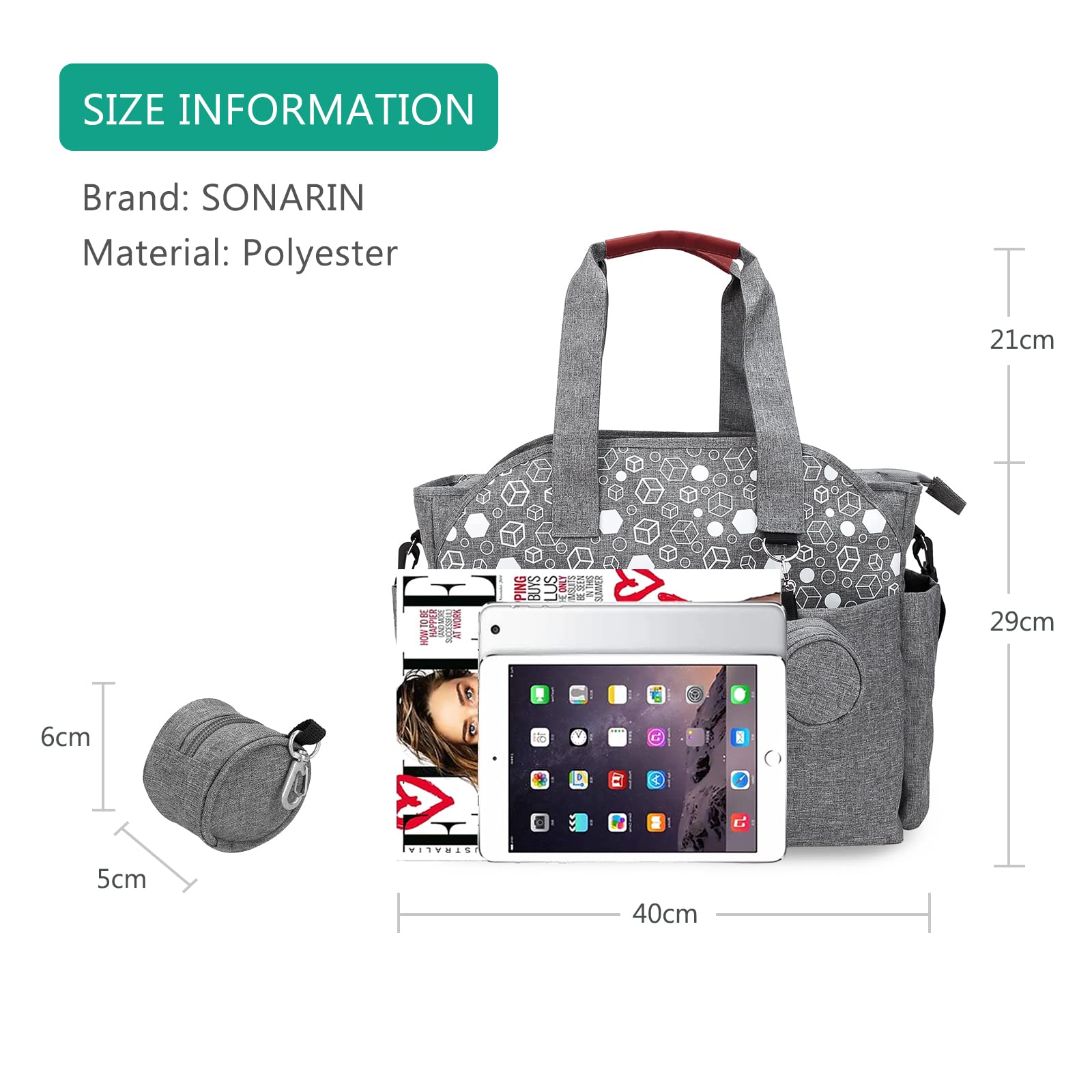 SONARIN Bolsa de Pañales para Bebés,Bolsa de Viaje para Pañales Materna Messenger Bolsos Bandolera Multifunción con Bolsa de Chupete Gran Capacidad para Todos los Accesorios para Bebés