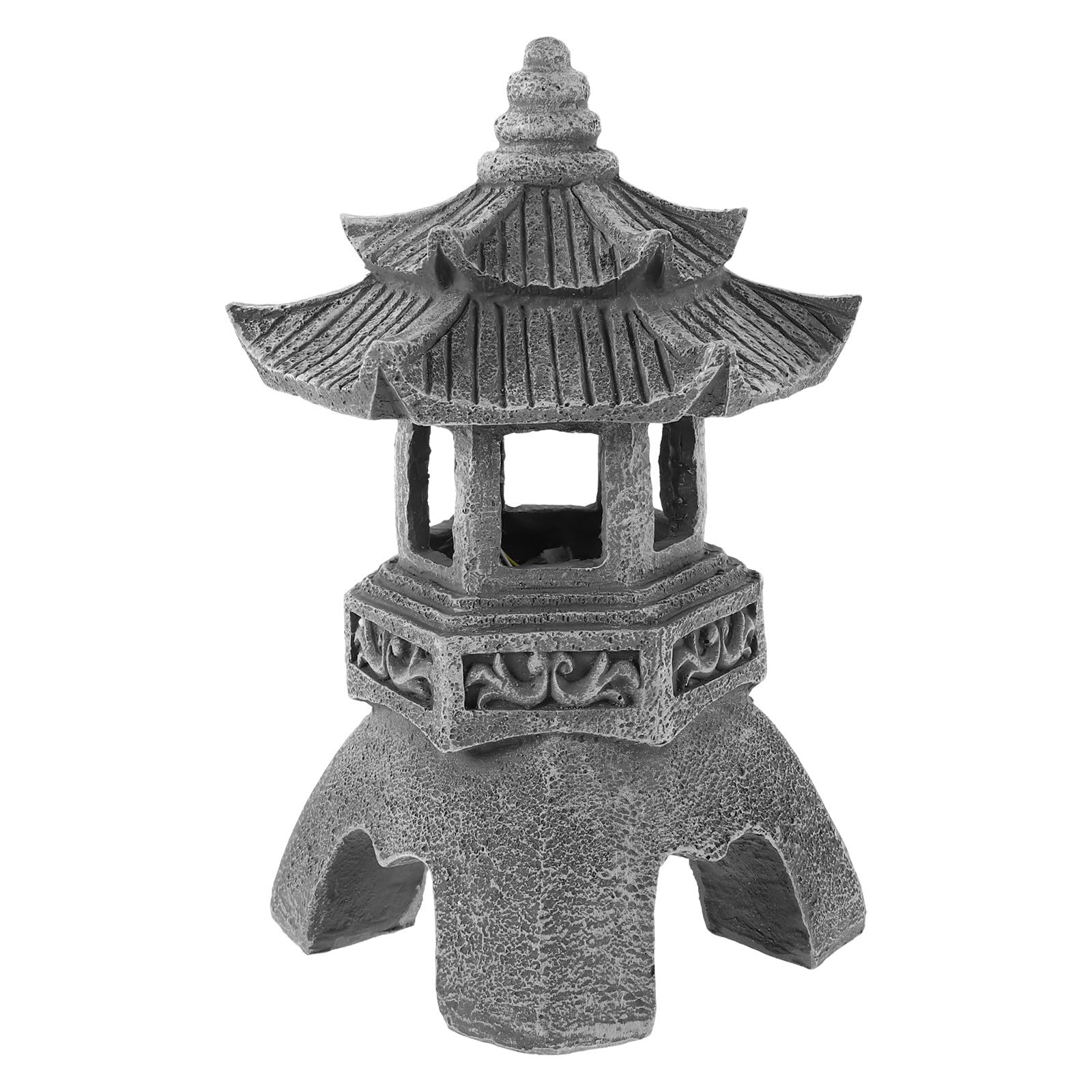 Lanterne japonaise pour jardin avec éclairage solaire automatique et statue en pierre