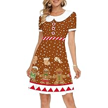 VVNTY Christmas Dress for Women Holiday Party Dress Ugly Christmas Dresses Xmas Print Short Sleeve Shirts