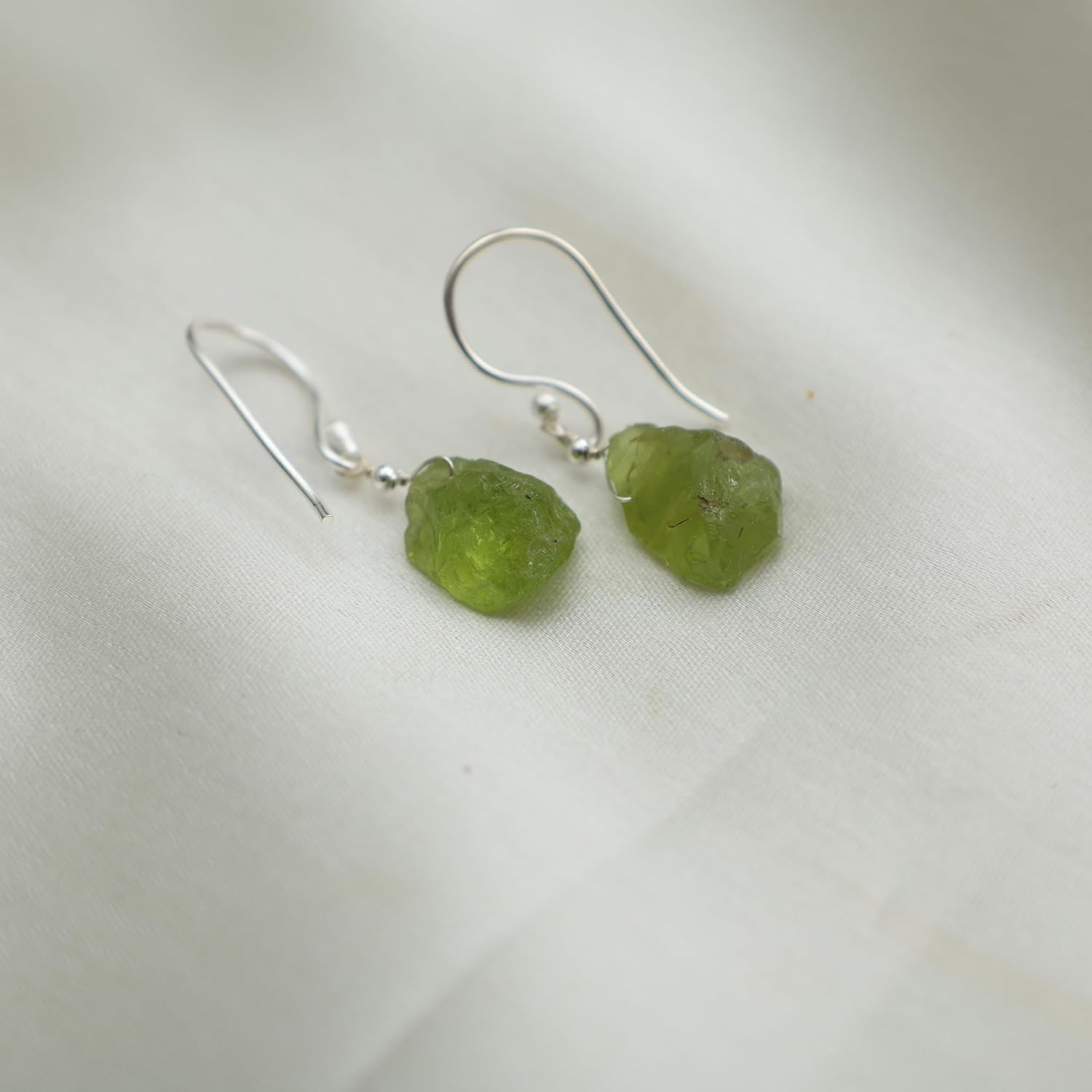 Gempires Natural Green Peridot Gemstone Earrings August Birthstone Handmade Jewelry Hypoallergenic Silver Plated Raw Crystal Dangling Earrings For Women - Image 5