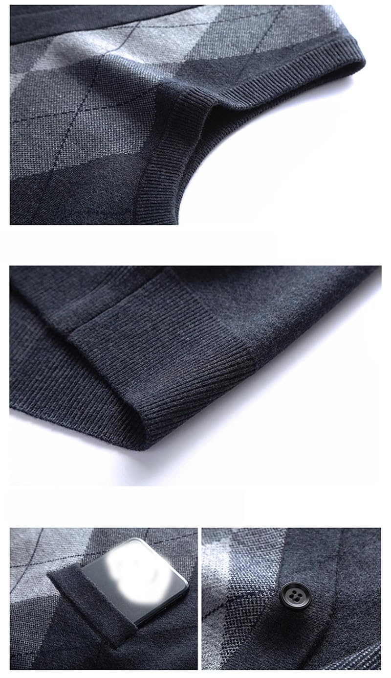 Dninmim Hombres Patchwork Argyle Suéter Grueso Chaleco Hombre Casual Cuello en V Punto Tank Tops Abrigo Gris Mediano XL-180, Gris medio., XL