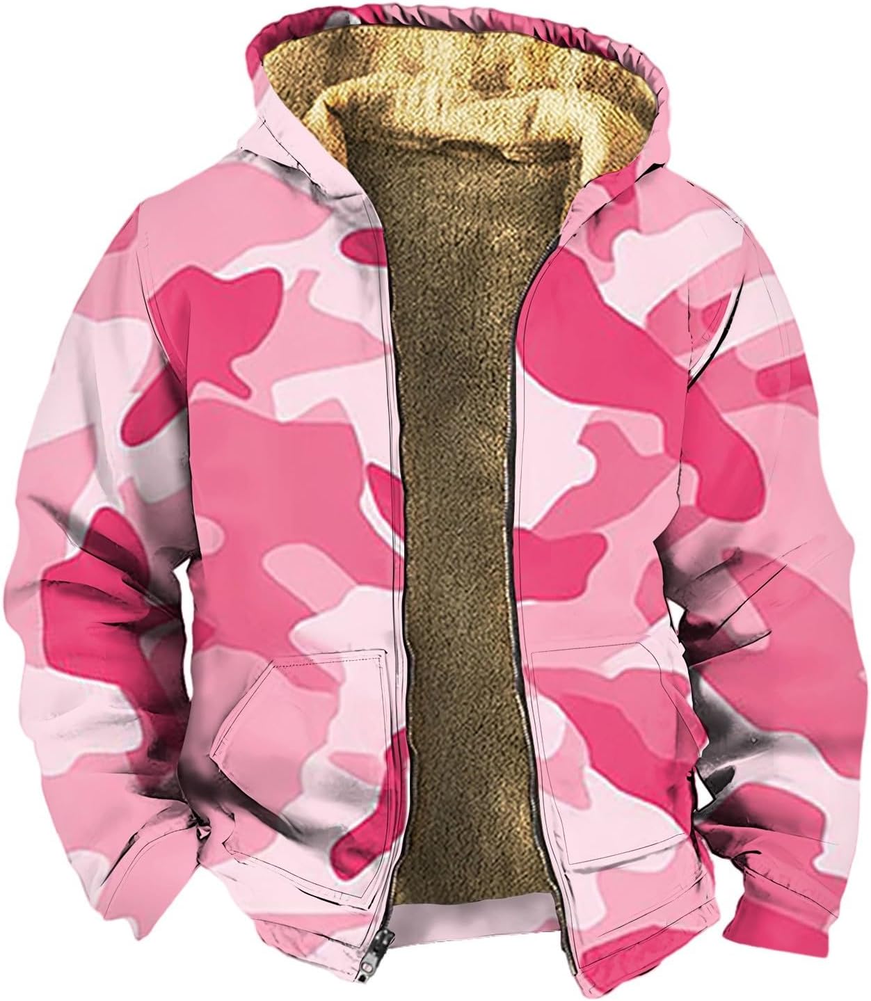 Camo Hoodie Mens Full Zip Sherpa Sweatshirts Fleece Hoodies Heavyweight Jackets Plus Size Warm Thick Coat With Pocket