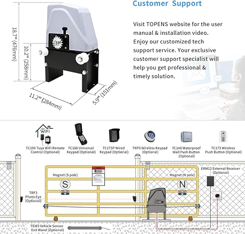Miniatura 5 de TOPENS CK1100 Abridor automático de puerta corredera con transmisión por cadena, motor de puerta eléctrica para puerta deslizante de entrada pesada