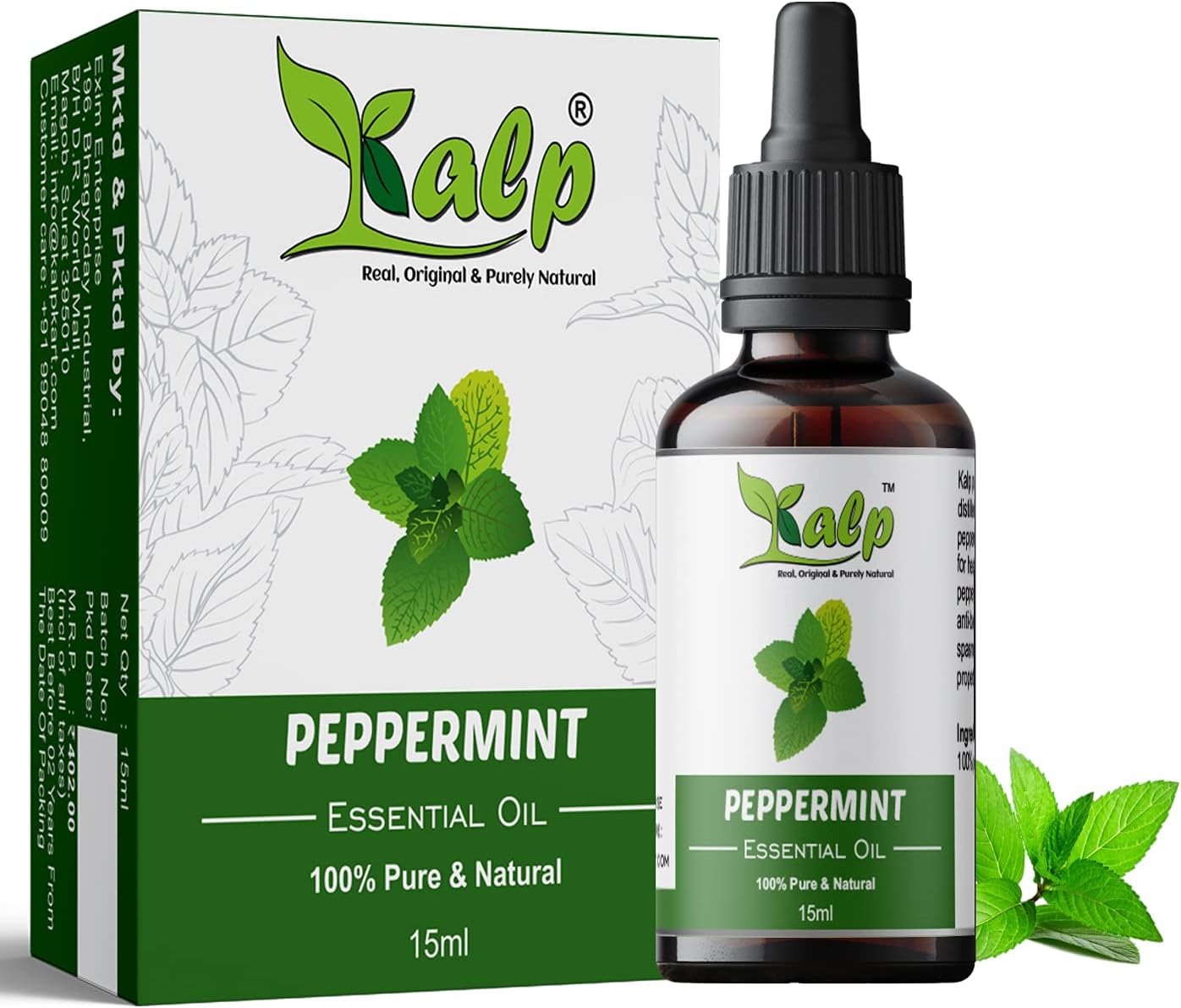 Kalp Natural Peppermint Essential Oil - 100% Pure & Natural Peppermint Oil, Skin, Undiluted, Natural Aromatherapy, Therapeutic Grade-15ml
