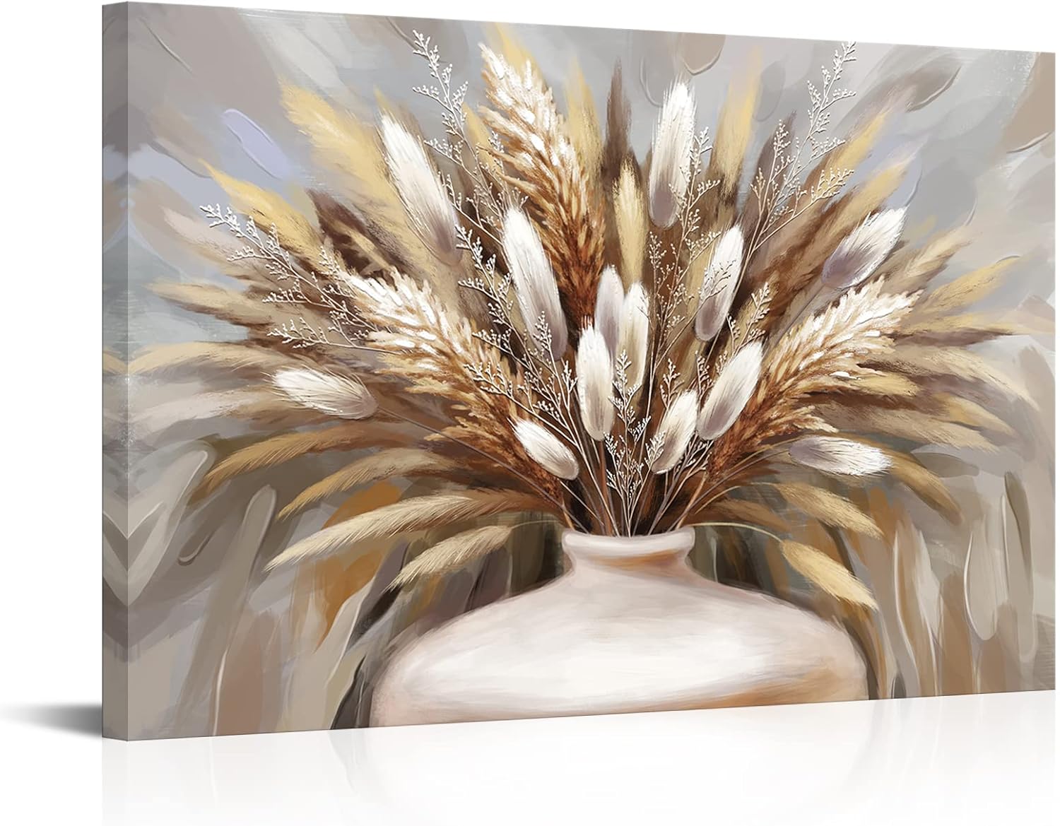 iHAPPYWALL Large Pampas Grass Wall Art Boho Botanical Modern Farmhouse Plant Dried Floral Grass in Vase Canvas Prints for Home Kitchen Bedroom Stretched and Framed Ready to Hang 24x36inch