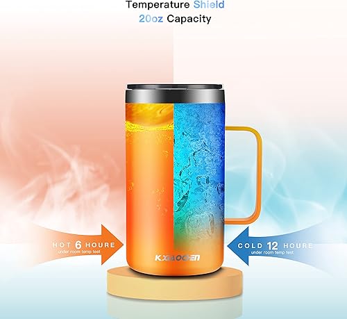 Miniatura 4 de KXIAOCHEN - Taza de café aislada de 20 onzas con tapa, taza de café de acero inoxidable, taza de café de doble pared con aislamiento al vacío y asa