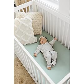 Konssy Muslin Crib Sheets for Girl Boy, 2 PCS Soft and Breathable Cotton Baby Sheets for Standard Crib Mattress, 52x 28 (Green, Cream)
