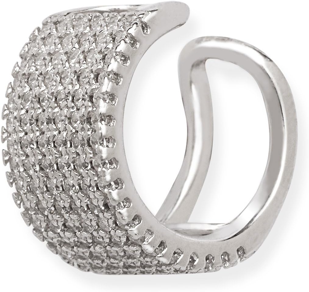Beaux Bijoux Sterling Silver Ear Cuff Earring for Women – Multi-Row Micro Pave Simulated Diamond CZ, No Piercing Cartilage Wrap, Hypoallergenic Jewelry