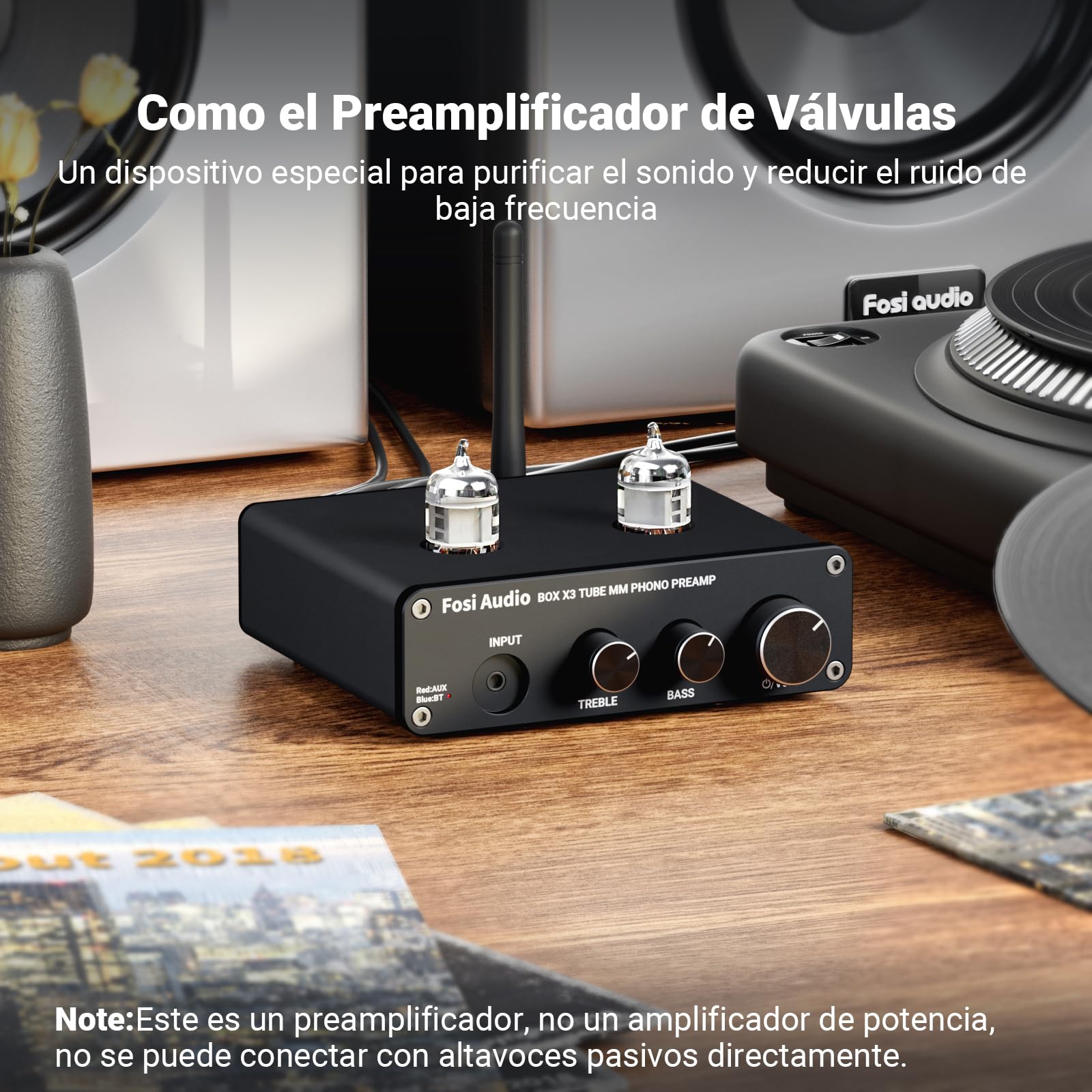 Fosi Audio Box X3 Preamplificador de válvulas Bluetooth para giradiscos MM Preamplificador de Fono Mini preamplificador Hi-Fi estéreo para Sistema de Sonido de Tocadiscos de Audio doméstico