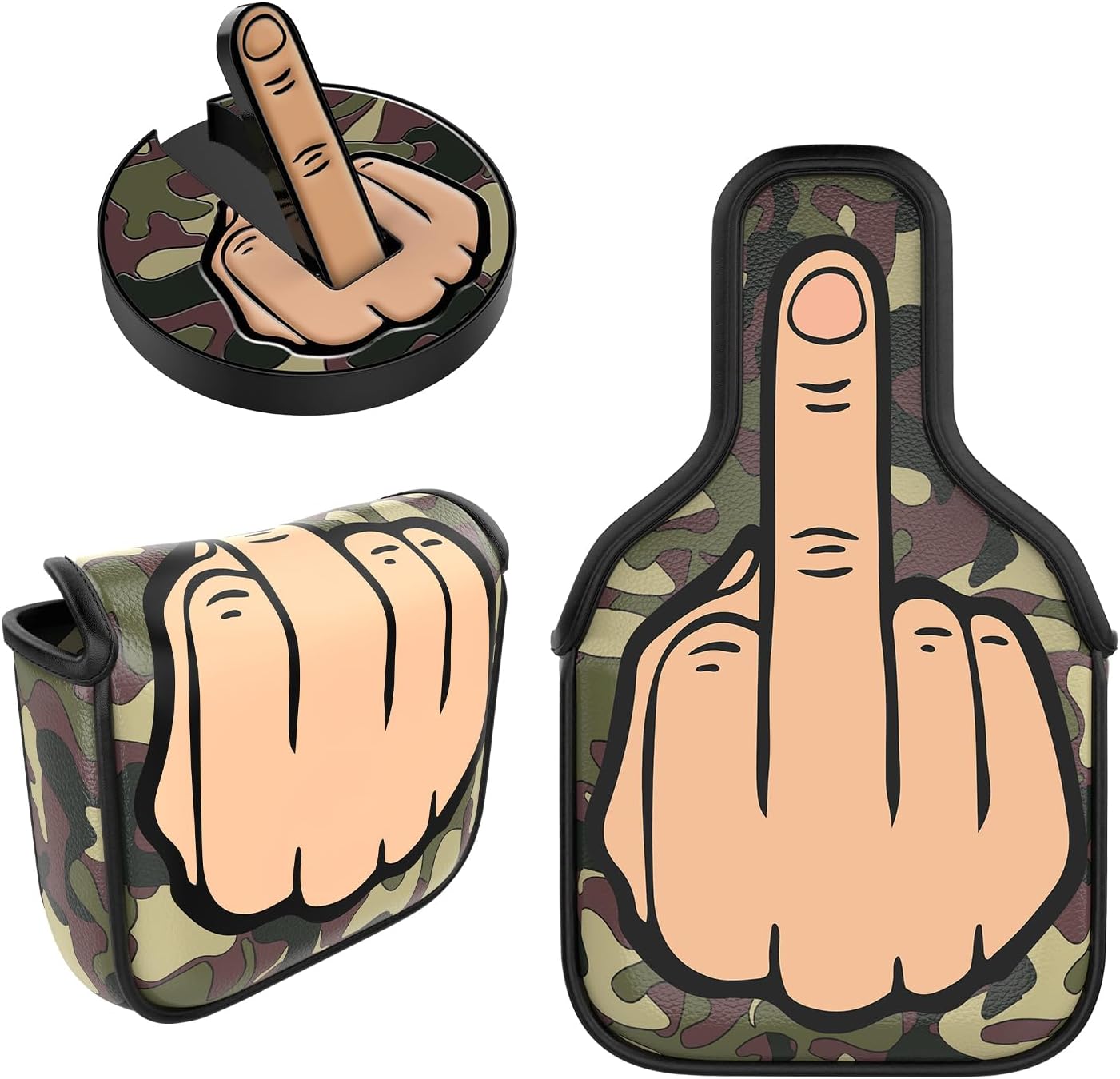 Camo Middle Finger Golf Putter Head Covers & Ball Marker - Premium Golf Club Protector with Magnetic Closure | Funny Golf Accessories for Men | Premium Club Protection | Great Gift for Golf Lovers