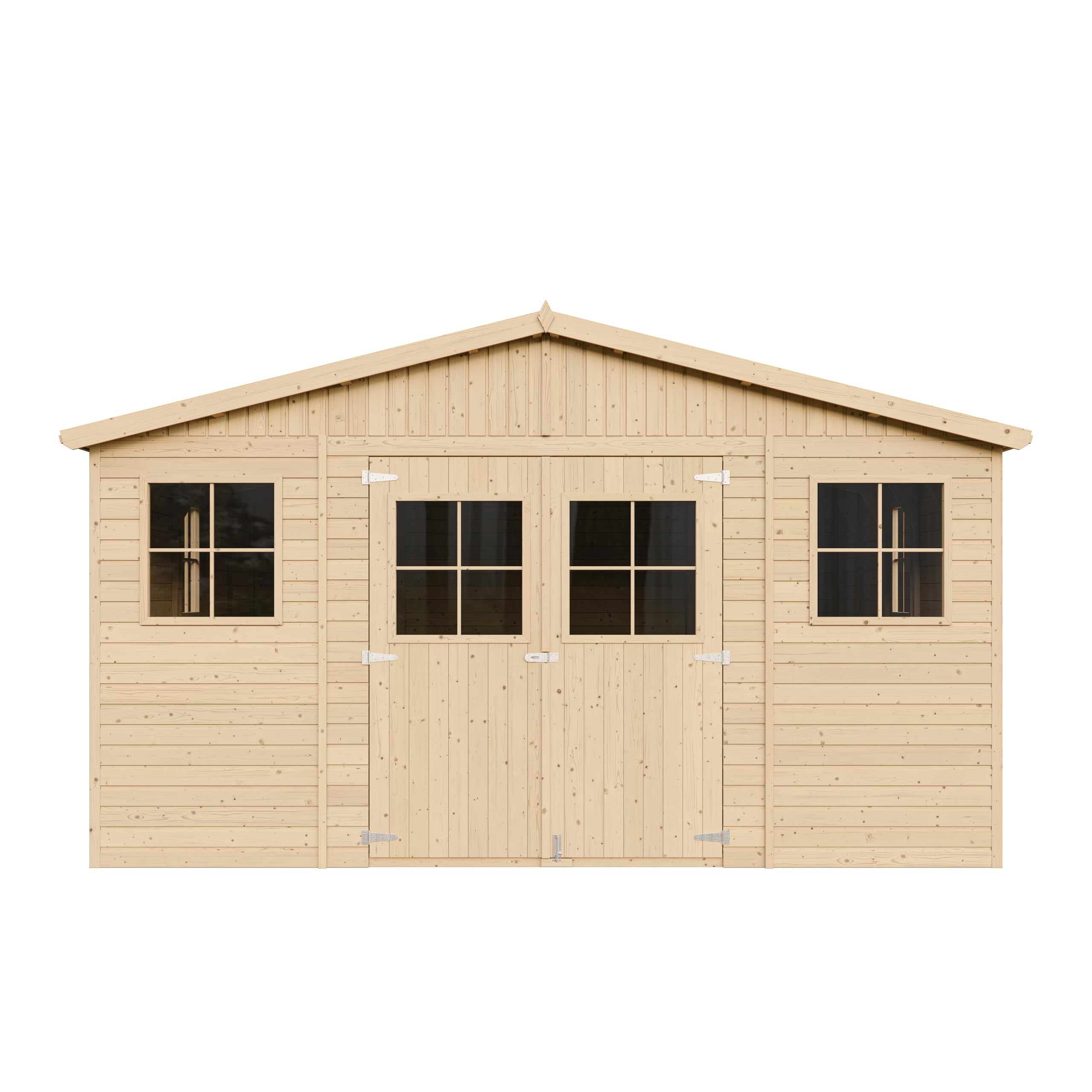 TIMBELA M333 drewniana szopa ogrodowa, z oknami, wys. 246 x 418 x 522 cm, 20 m², z naturalnego drewna, warsztat ogrodowy, szopa na rowery, narzędzia